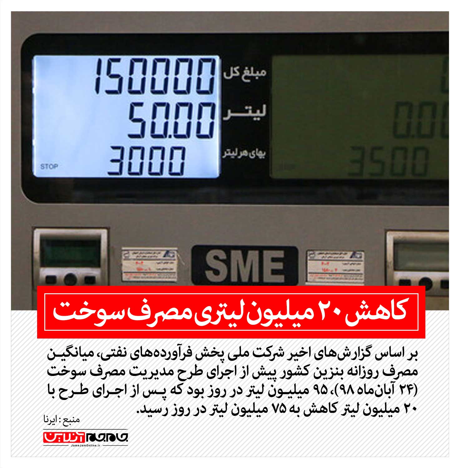 کاهش 20میلیون لیتری مصرف سوخت