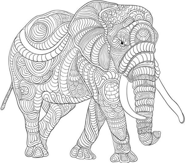 نقاشی فیل با جزئیات برای کودکان برای رنگ‌آمیزی