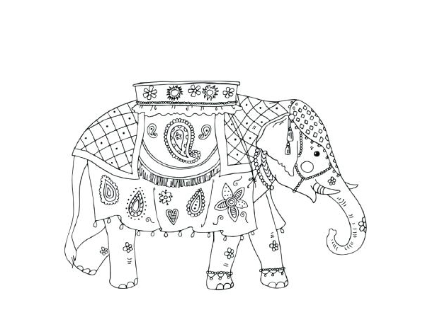 نقاشی فیل زیبای پر جزئیات برای کودکان برای رنگ‌آمیزی