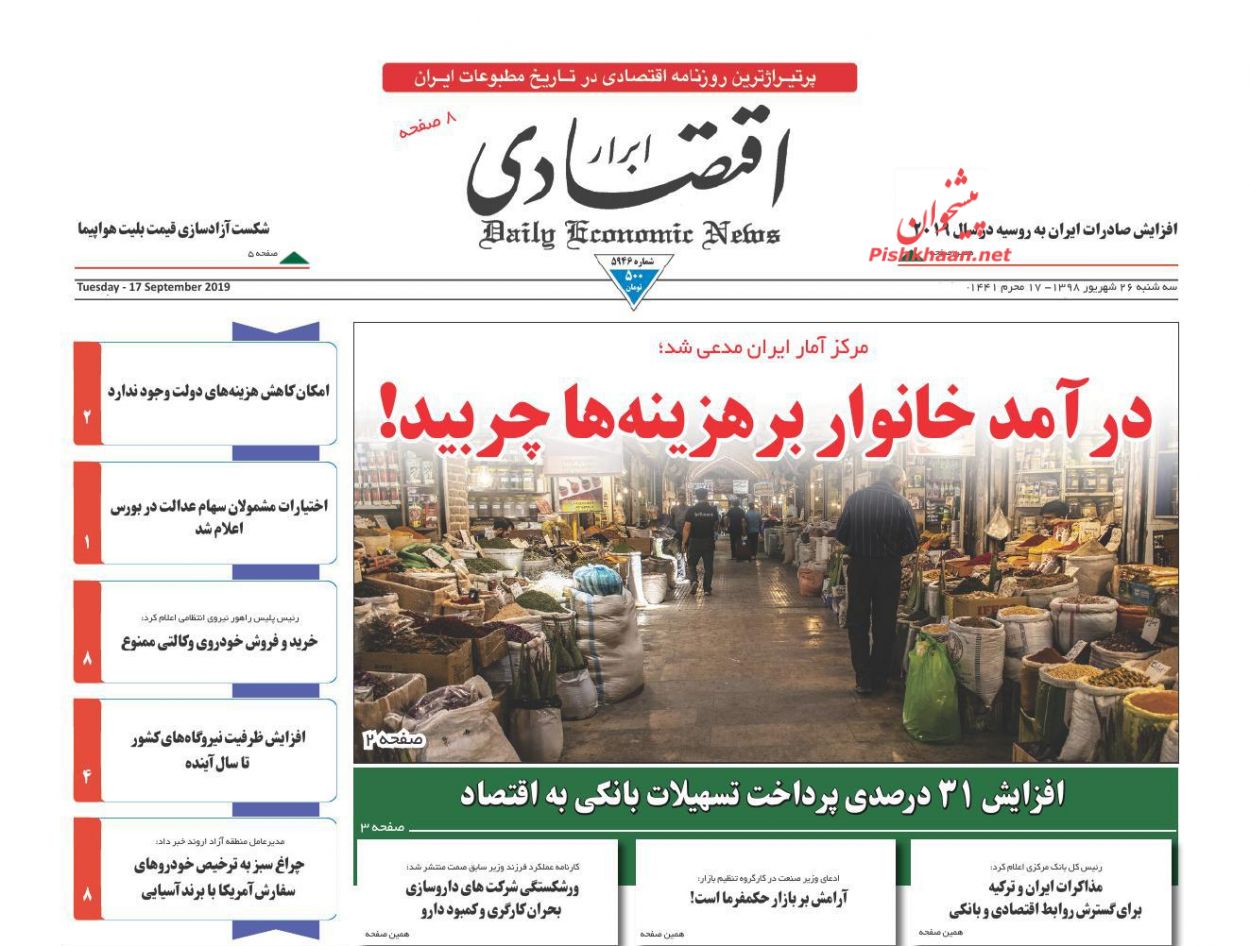 صفحه نخست روزنامه‌های اقتصادی 26 شهریور +عکس