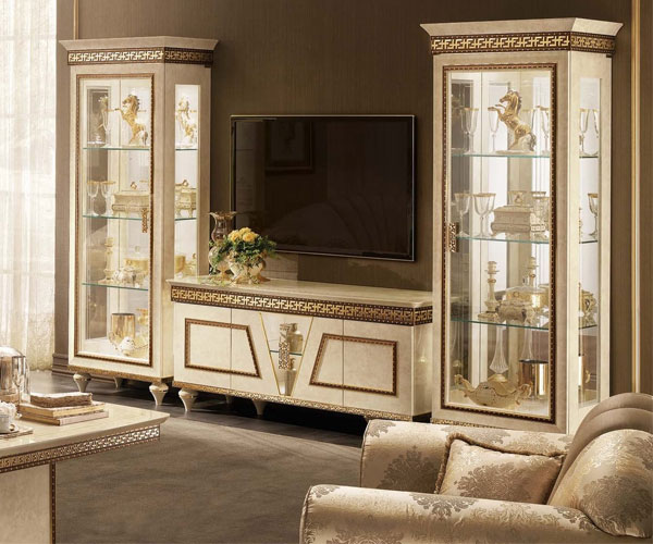 میز تلویزیون کلاسیک سفید و طلایی ساده