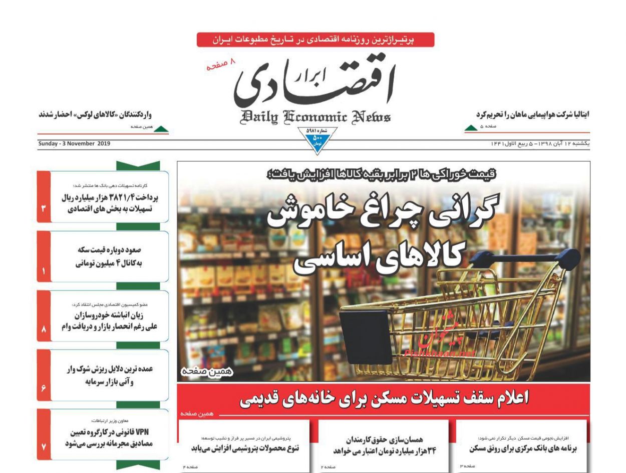 صفحه نخست روزنامه‌های اقتصادی 12 آبان +عکس