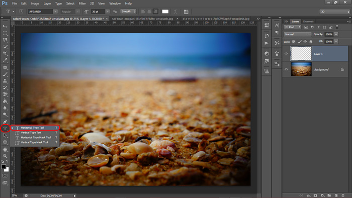 انتخاب ابزار ابزار Type Tool در فتوشاپ