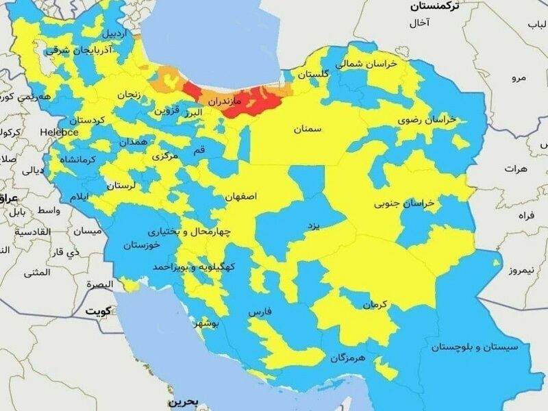 سراسر مازندران در محاصره کرونا انگلیسی/ قائمشهر در وضعیت قرمز کرونایی/ ساری، آمل، جویبار، گلوگاه و رامسر نارنجی شدند