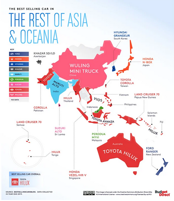 پرفروش‌ترین خودرو در کشورهای مختلف جهان +عکس