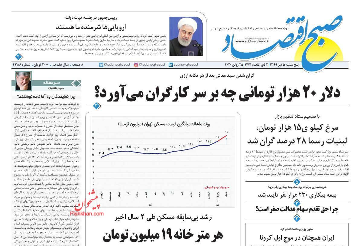 صفحه نخست روزنامه‌های اقتصادی 5 تیر +عکس