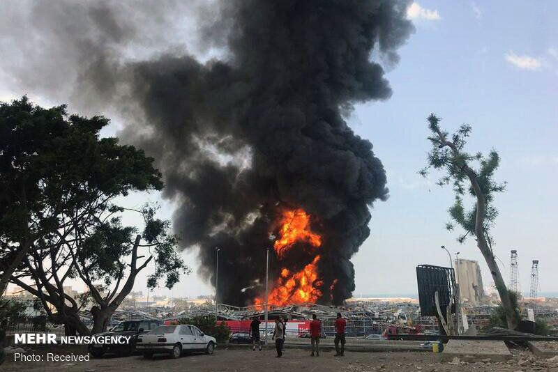 تصاویر: آتش‌سوزی گسترده در بندر بیروت
