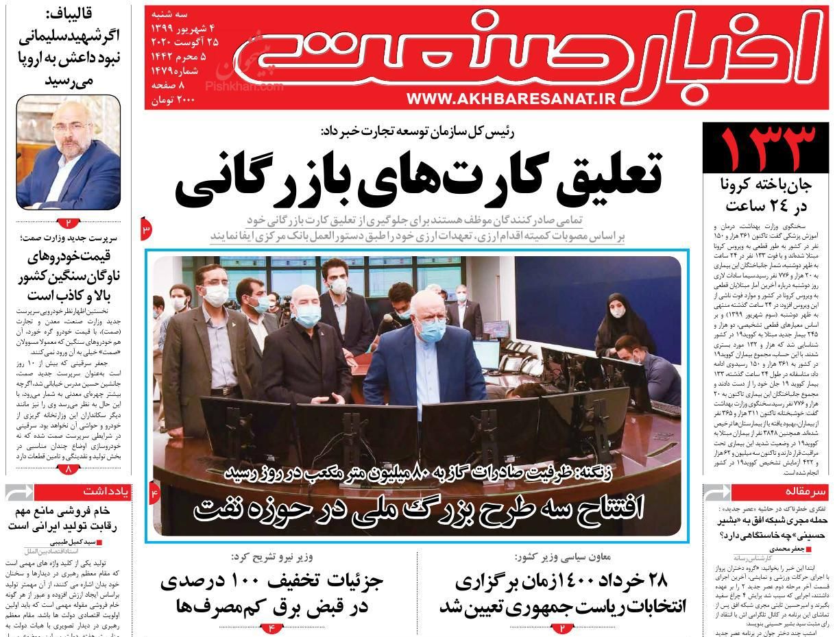صفحه نخست روزنامه‌های اقتصادی 4 شهریور +عکس