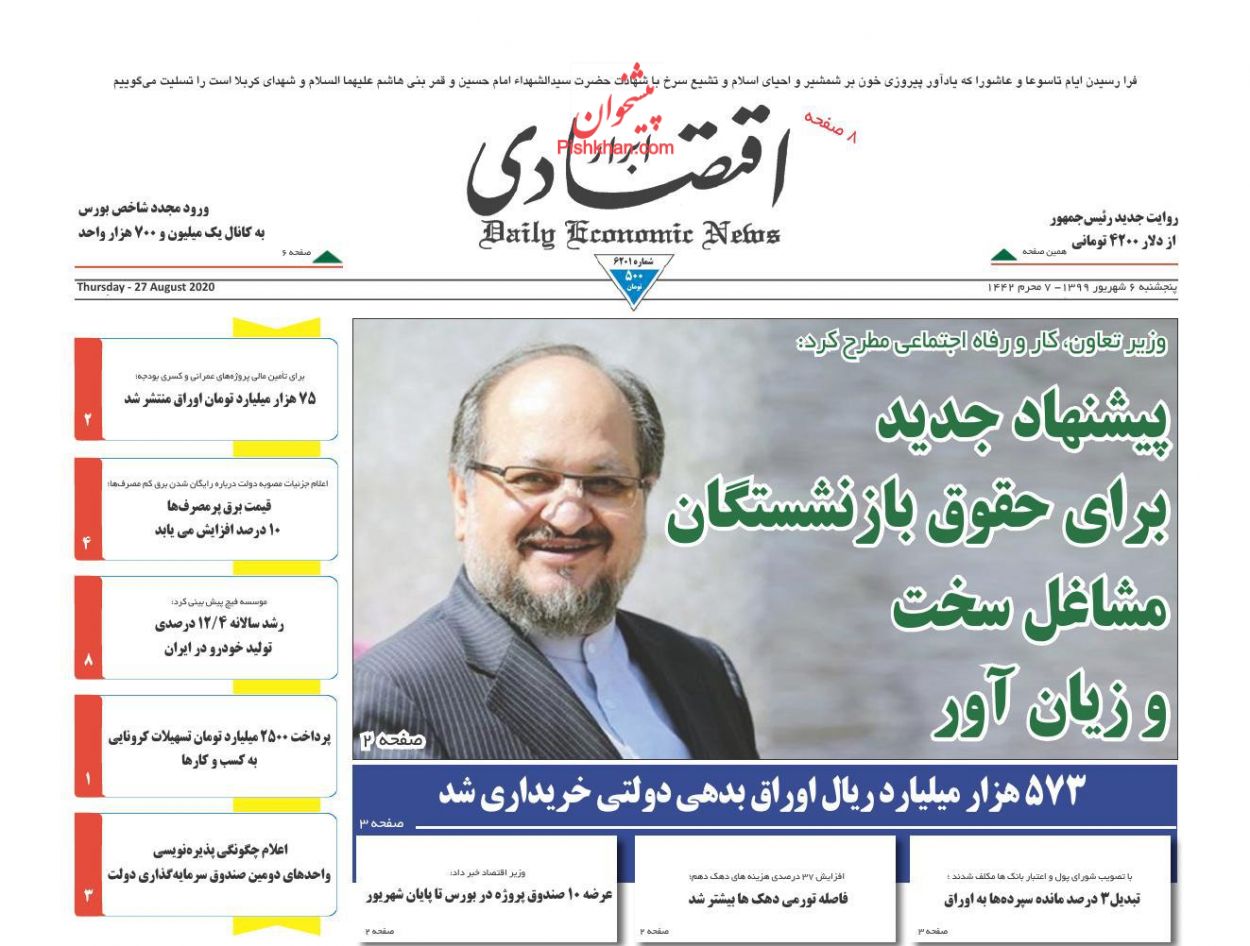 صفحه نخست روزنامه‌های اقتصادی 6 شهریور +عکس