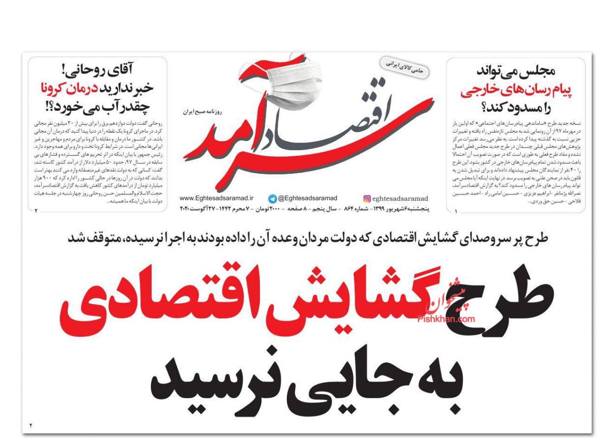 صفحه نخست روزنامه‌های اقتصادی 6 شهریور +عکس