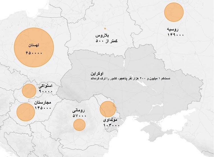 این نقشه همه چیز را نشان می‌دهد | چه تعداد پناهجوی اوکراینی به کشورهای اطراف گریخته‌اند؟