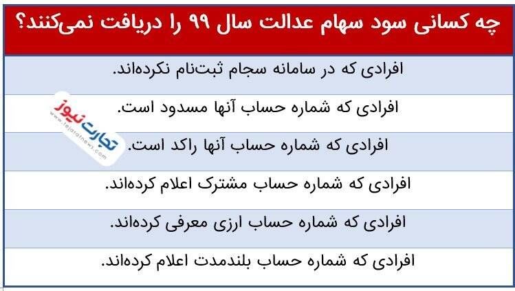 سود سهام عدالت به این افراد داده نمی شود سود سهام عدالت به این افراد داده نمی شود