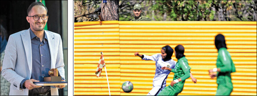 عکس | جایزه‌ای برای یک عکس ممنوعه | شکار سرباز روی دیوار زمین فوتبال زنان!