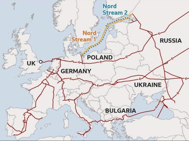 جنگ گاز | نقشه‌ای که مسیر اصلی انتقال از روسیه به اروپا را نشان می‌دهد