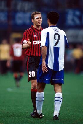Oliver Bierhoff (Milan, li ) und Ali Daei (Hertha) Fussball EC 1 Herren  Champions League 1999 2000, AC Mai