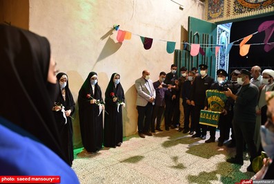 مراسم استقبال از خادمین رضوی و حاملین پرچم متبرک حرم امام رضا (ع) در مسجد سجادیه نکا